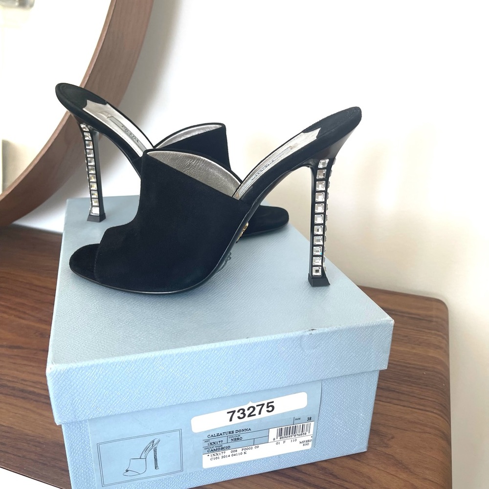 Prada Suede Crystal High Heel Black Size 38